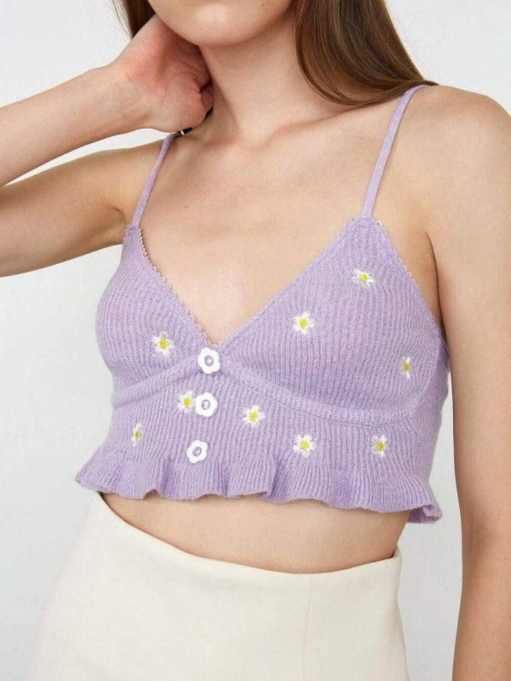 NWOT For Love & Lemons Purple Flower Spaghetti Strap Cropped Top Size XS
